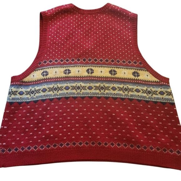 Vintage Eddie Bauer Sweater Vest Men's XL Red Nordic Fair Isle Wool - Picture 2 of 4